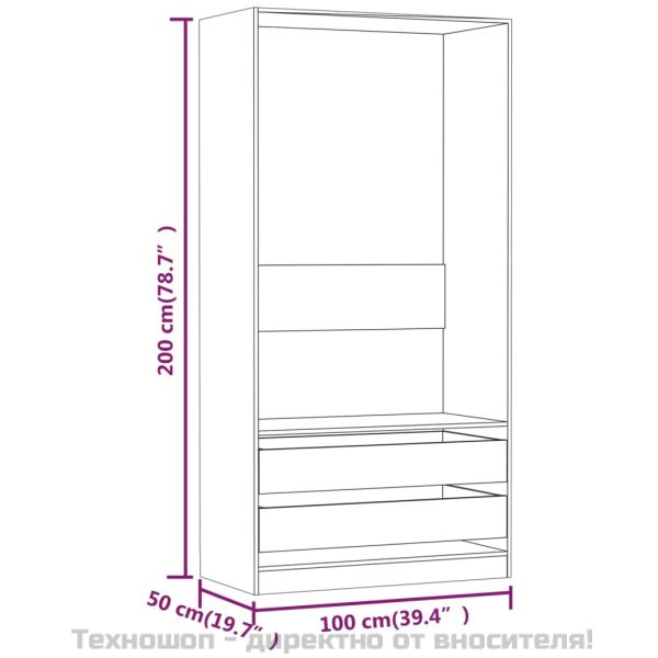 Гардероб, сив сонома, 100x50x200 см, инженерно дърво