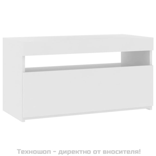 ТВ шкаф с LED осветление, бял гланц, 75x35x40 см