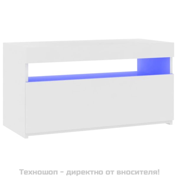 ТВ шкаф с LED осветление, бял гланц, 75x35x40 см