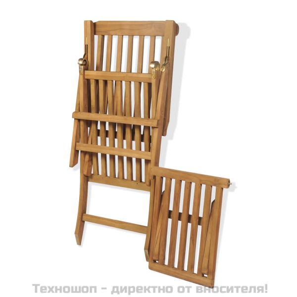 Градински шезлонг с подложка за крака, тиково дърво масив