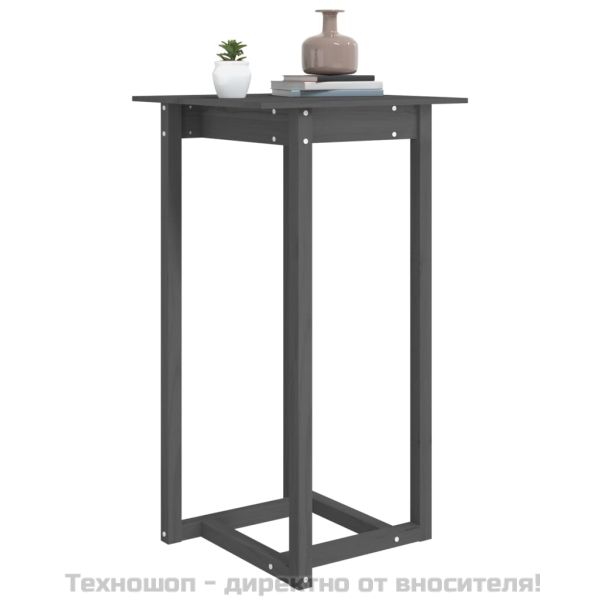 Бар маса, сива, 60x60x110 см, борово дърво масив