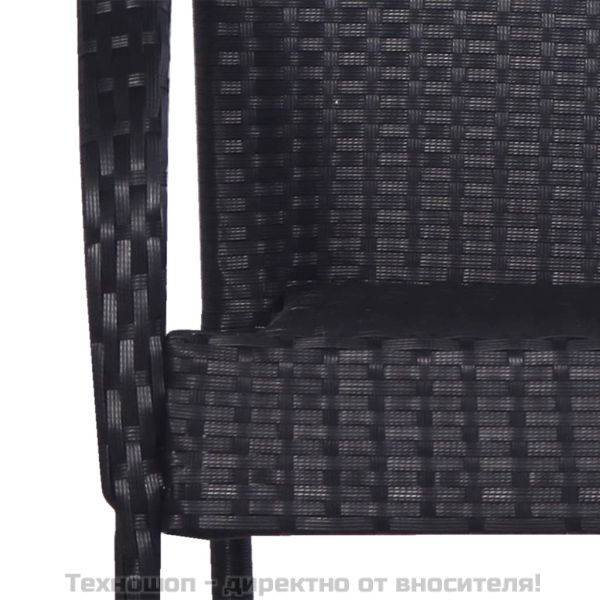 Градински трапезен комплект, 5 части, черен, полиратан