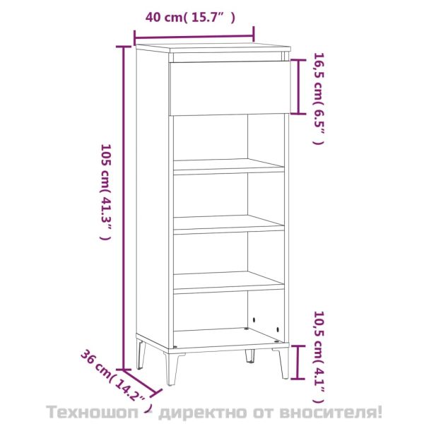 Етажерка за обувки, черна, 40x36x105 см, инженерно дърво