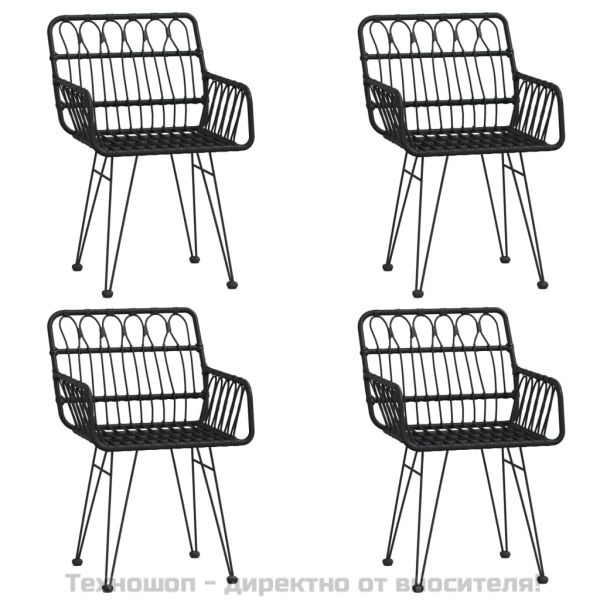 Градински трапезен комплект, 5 части, черен, полиратан