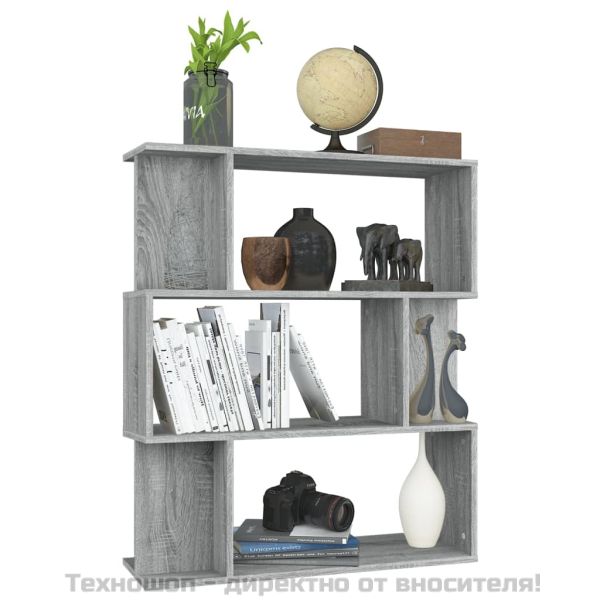 Библиотека/разделител сив сонома 80x24x96 см инженерно дърво