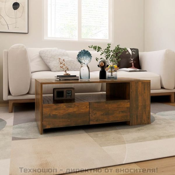 Кафе маса, опушен дъб, 102x55x42 см, инженерно дърво