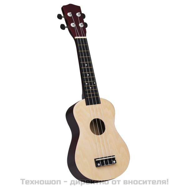 Комплект сопрано укулеле с калъф за деца естествен 23"