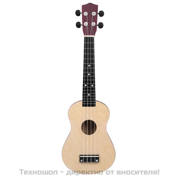 Комплект сопрано укулеле с калъф за деца естествен 23"