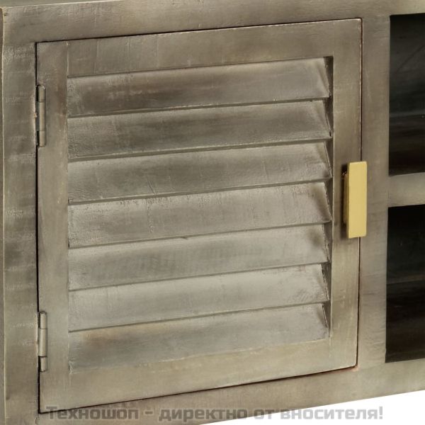 ТВ шкаф, масивно мангово дърво, сиво с месинг, 110x30x48 см