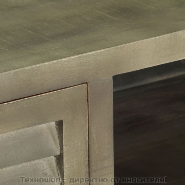 ТВ шкаф, масивно мангово дърво, сиво с месинг, 110x30x48 см