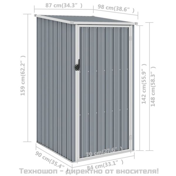 Градинска барака, сива 87x98x159 см, поцинкована стомана