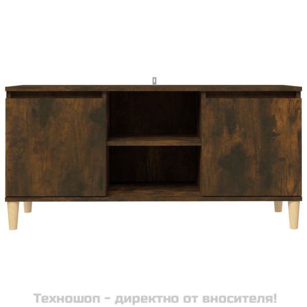 ТВ шкаф с крака от масивно дърво, опушен дъб, 103,5x35x50 см