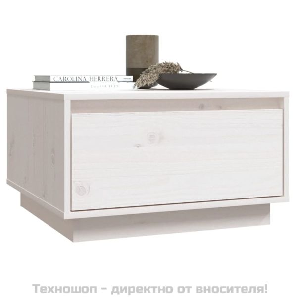 Кафе маса, бяла, 55x56x32 см, борово дърво масив