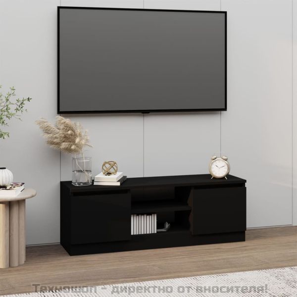 ТВ шкаф с врата, черен, 102x30x36 см