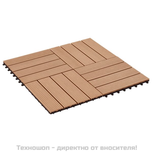 11 бр декинг плочки, WPC, 30x30 см, 1 кв.м., цвят тик