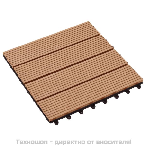 11 бр декинг плочки, WPC, 30x30 см, 1 кв.м., цвят тик