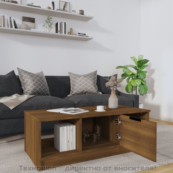 Кафе маса, кафяв дъб, 102x50x36 см, инженерно дърво