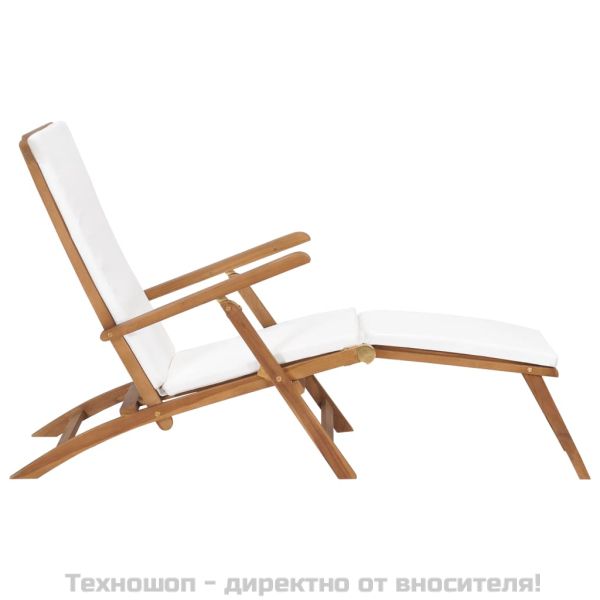 Стол за веранда с възглавница, кремавобял, тиково дърво масив