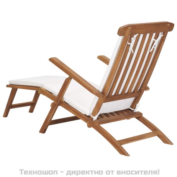 Стол за веранда с възглавница, кремавобял, тиково дърво масив