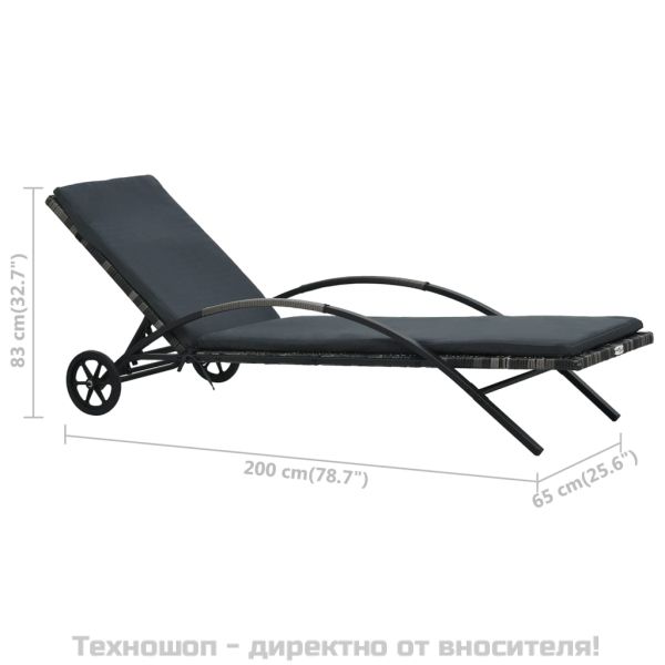 Шезлонг с шалте и колелца, полиратан, антрацит