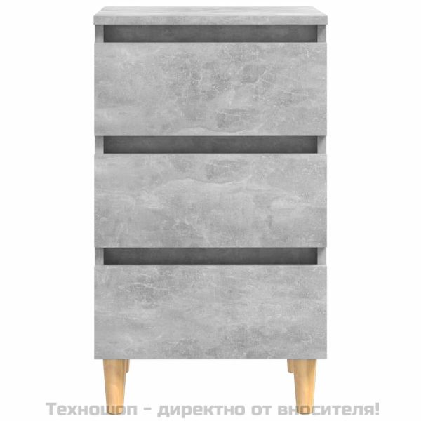 Нощнo шкафче с крака от дърво масив, бетонно сиво, 40x35x69 см