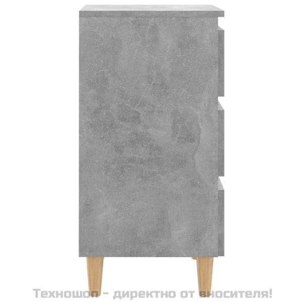 Нощнo шкафче с крака от дърво масив, бетонно сиво, 40x35x69 см