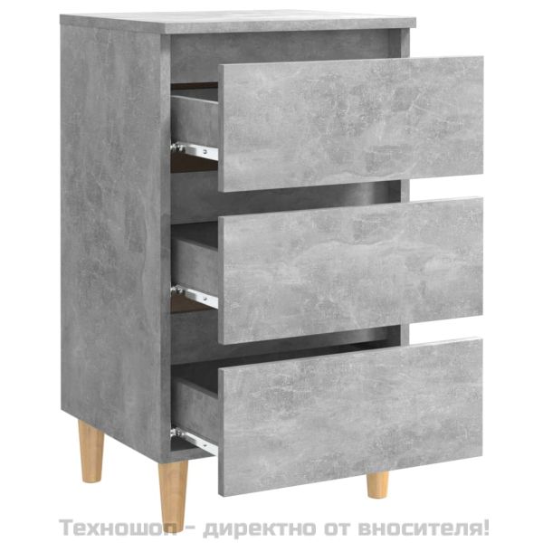 Нощнo шкафче с крака от дърво масив, бетонно сиво, 40x35x69 см