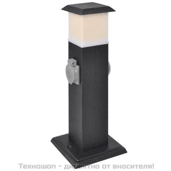 Черна градинска колона с контакт и лампа