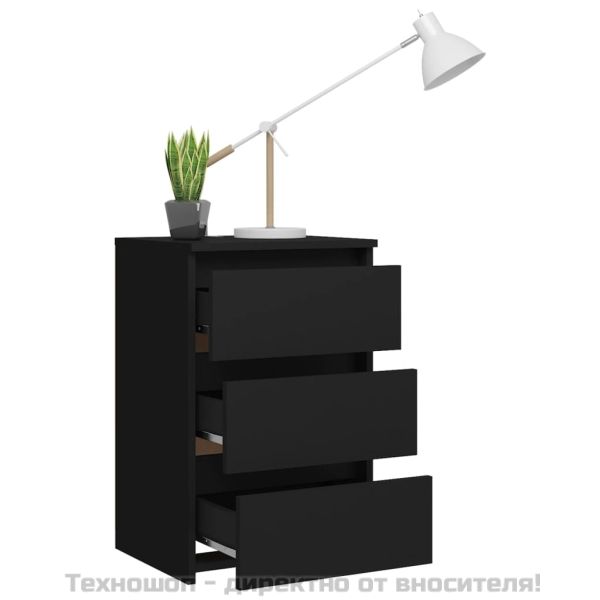 Нощно шкафче, черно, 40x35x62,5 см, инженерно дърво