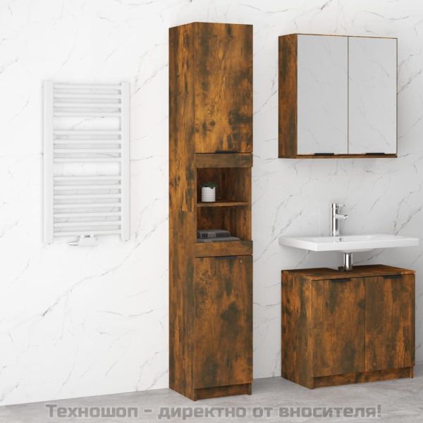 Шкаф за баня, опушен дъб, 32x34x188,5 см, инженерно дърво