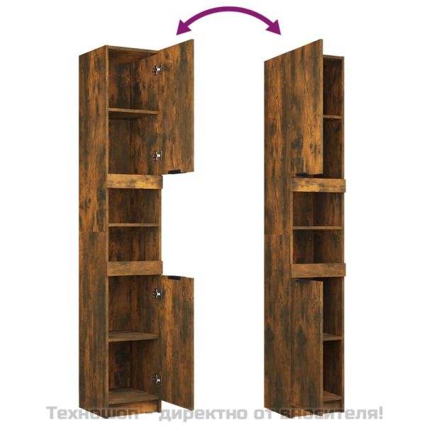 Шкаф за баня, опушен дъб, 32x34x188,5 см, инженерно дърво