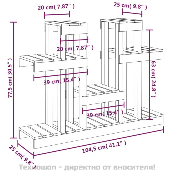 Поставка за цветя, 104,5x25x77,5 см, бор масив