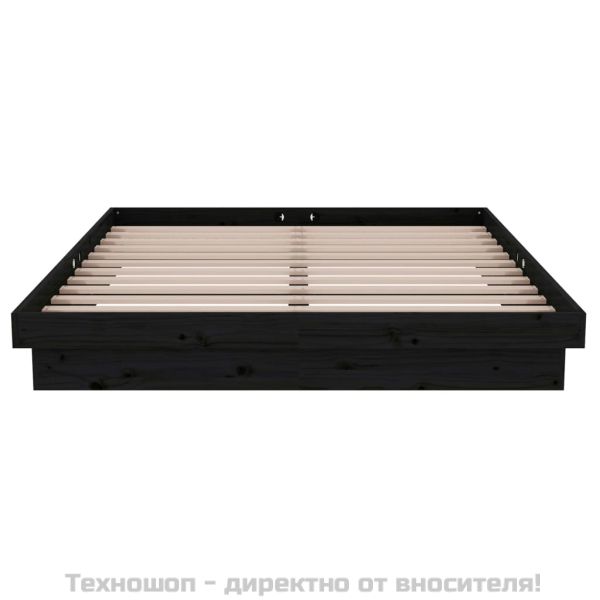 Рамка за легло, черна, масивно дърво, 140х190 см