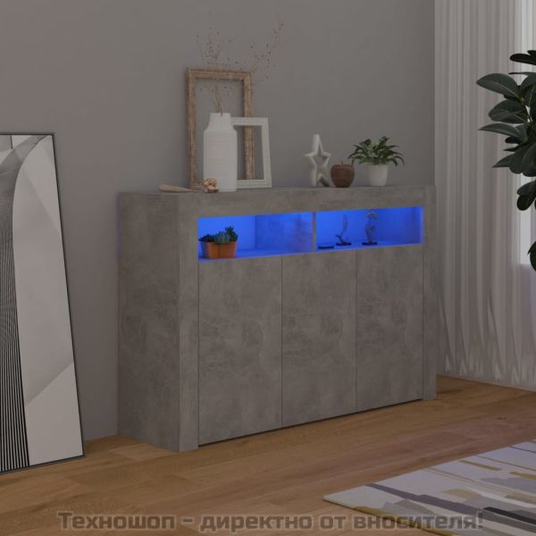 Сайдборд с LED светлини, бетонно сив, 115,5x30x75 см