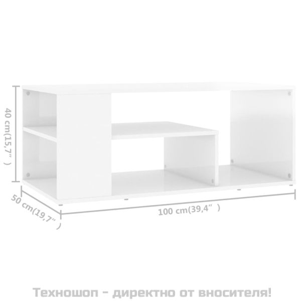 Маса за кафе, бял гланц, 100x50x40 см, инженерно дърво