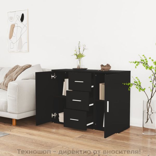 Сайдборд, черен, 91x29,5x65 см, инженерно дърво