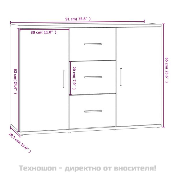 Сайдборд, черен, 91x29,5x65 см, инженерно дърво