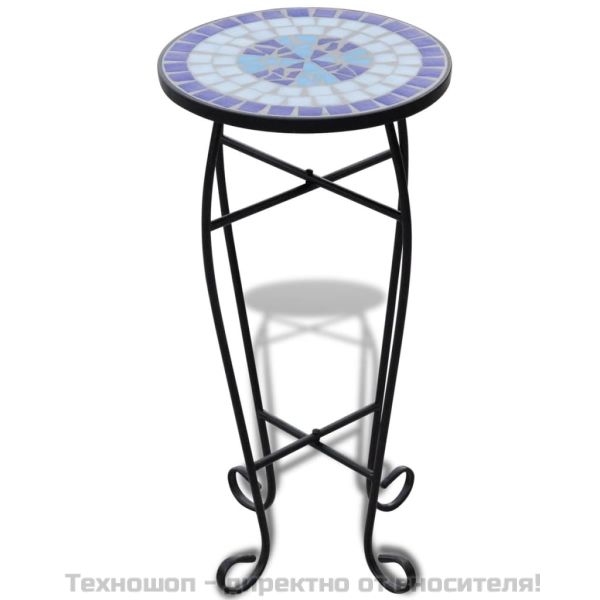 Мозаечна странична масичка за цветя, синьо-бяла