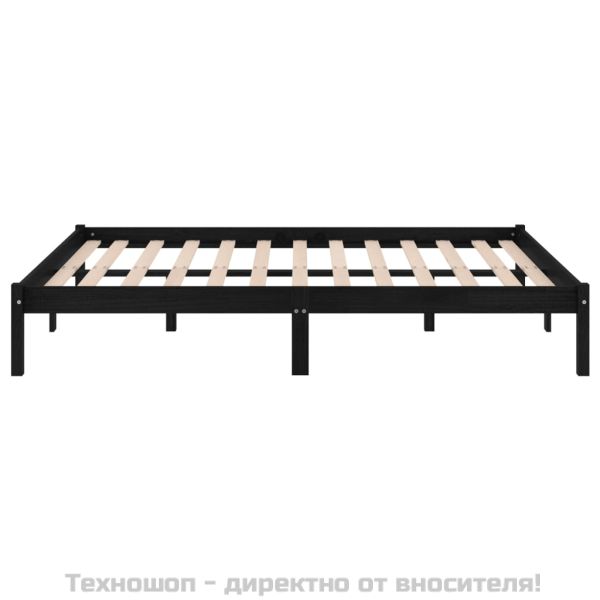 Рамка за легло, черна, дърво масив, 135x190 cм, Double