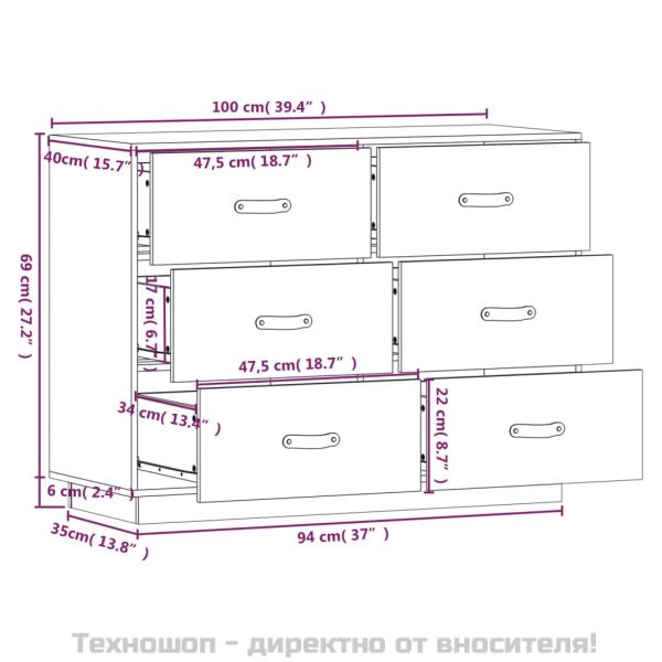 Сайдборд, сив, 100x40x75 см, бор масив