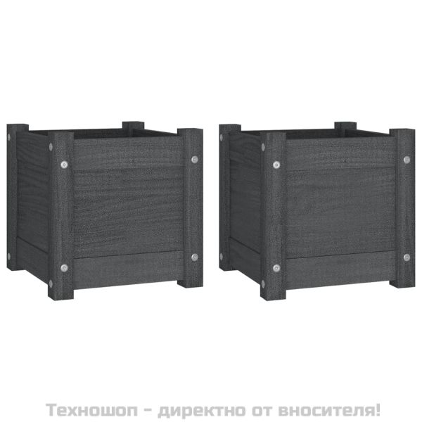 Градински сандъци, 2 бр, сиви, 31x31x31 см, бор масив