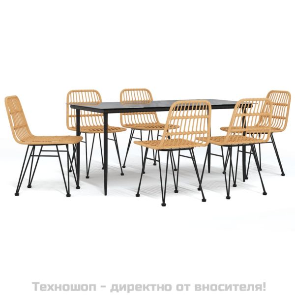 Градински трапезен комплект от 7 части, полиратан