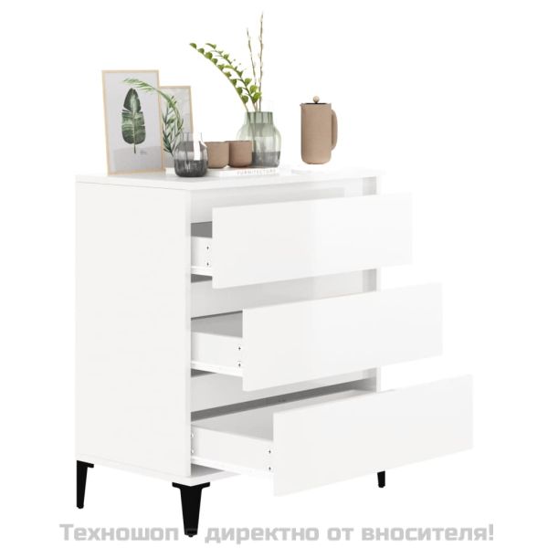 Сайдборд, бял гланц, 60x35x70 см, инженерно дърво