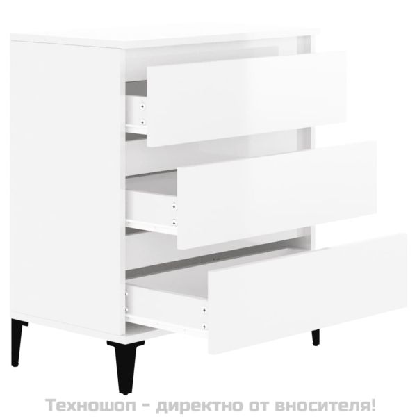 Сайдборд, бял гланц, 60x35x70 см, инженерно дърво