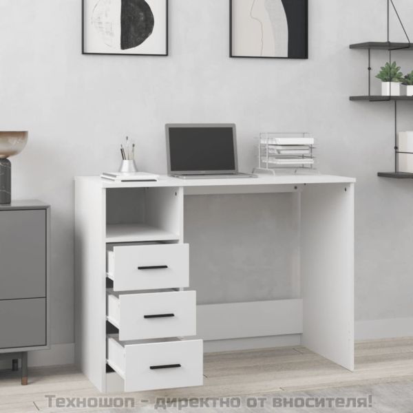 Бюро с чекмеджета, бяло, 102x50x76 см, инженерно дърво