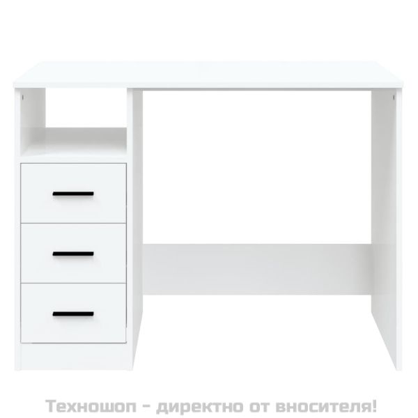 Бюро с чекмеджета, бяло, 102x50x76 см, инженерно дърво