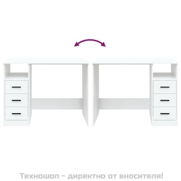 Бюро с чекмеджета, бяло, 102x50x76 см, инженерно дърво