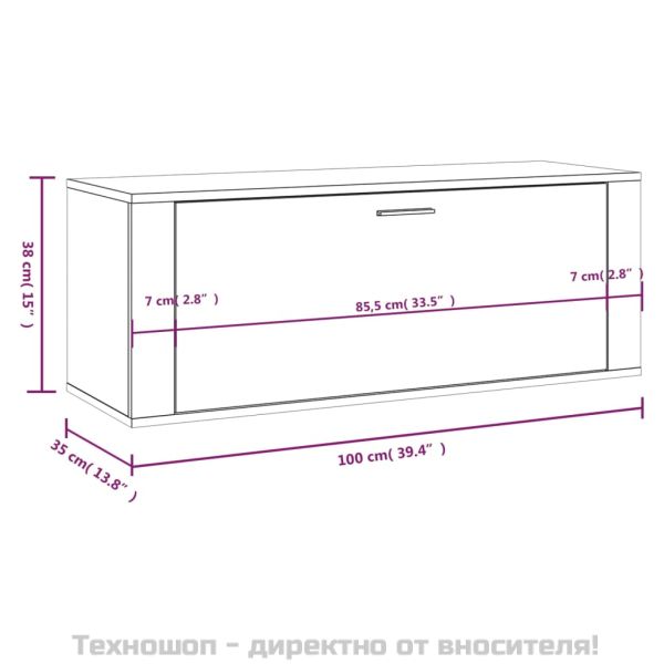 Стенен шкаф за обувки, бял, 100x35x38 см, инженерно дърво