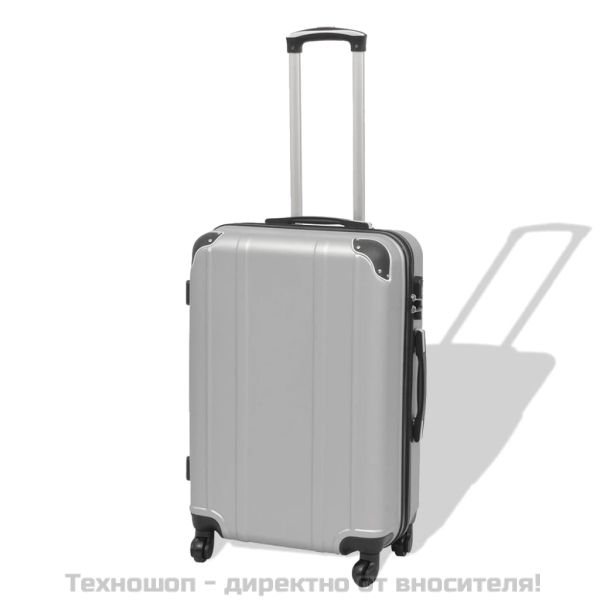 Комплект от 4 броя твърди куфари на колелца, сребристи