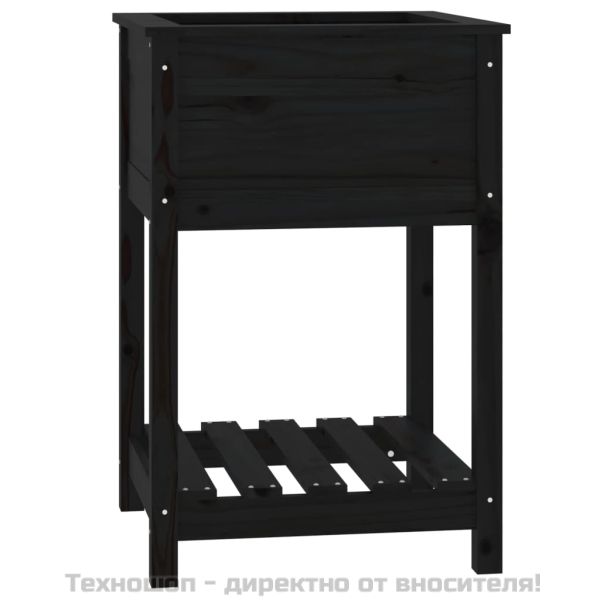 Плантер с рафт, черен, 54x54x81 см, борово дърво масив